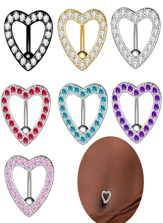 Decentraland 1 PC 14G Gold Love Heart Belly Button Rings with Clear Zircon Stainless steel Navel Reverse Hinged Hypoallergenic Piercing Jewelry for Women, Style 002 - Image 2